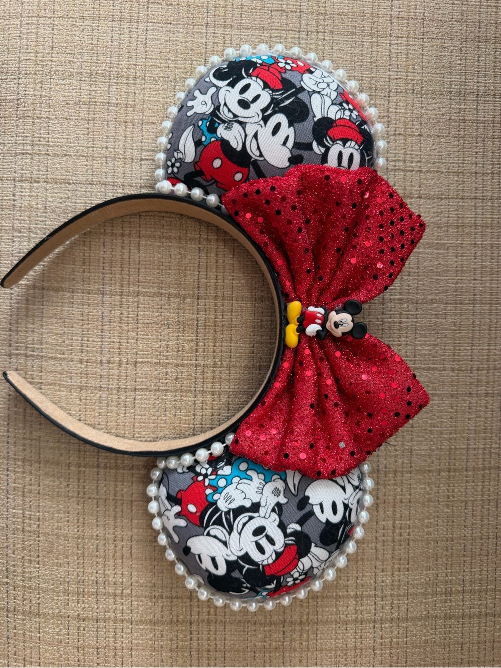 Custom Minnie Mouse Red Sequin Bow Ears Headband